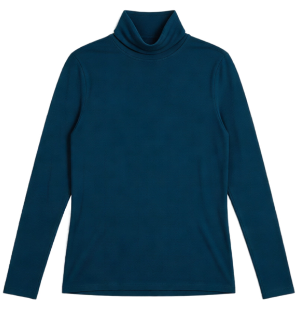 Fair Indigo Organic Pima Cotton Turtleneck Peacock Blue Long Sleeve M